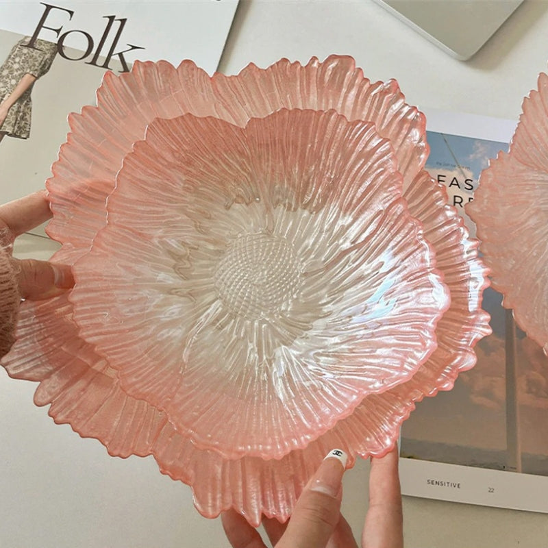 Tabletop Floral Shaped Glass Decorative Bowl