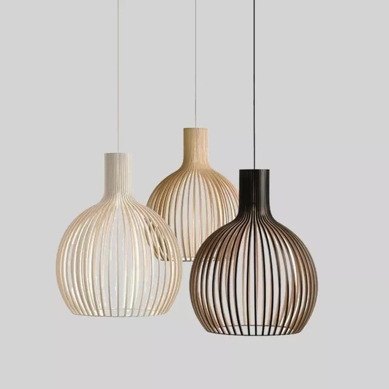 Lustre suspendu en forme de cage en bois de style nordique