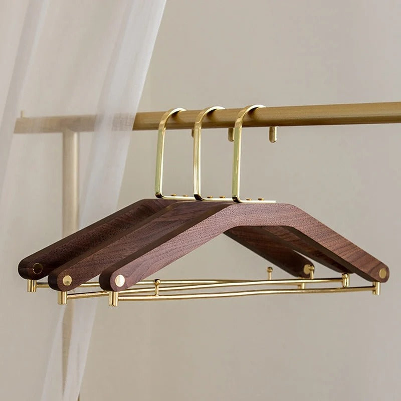 Walnut Wood and Brass Clothes Hangers Storage