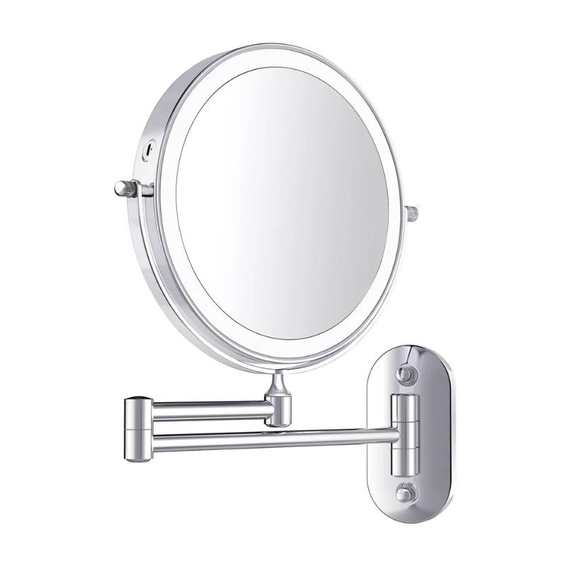 Chrome silver Rechargeable LED magnifying mirror for make-up and bathroom