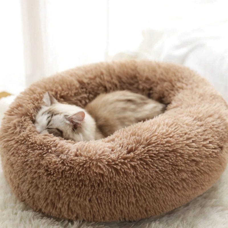 Round Plush Calming Donut Cat Bed Nest