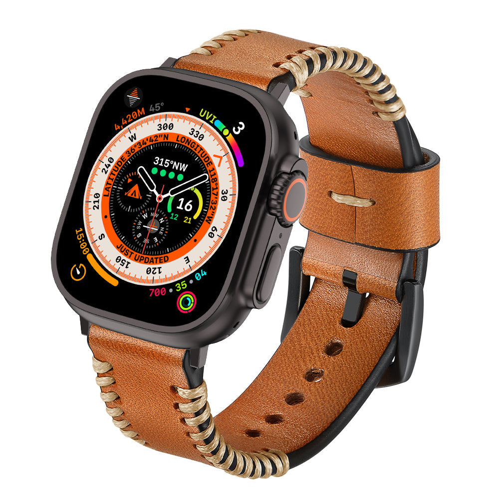 Correa de cuero cosida a mano para Apple Watch