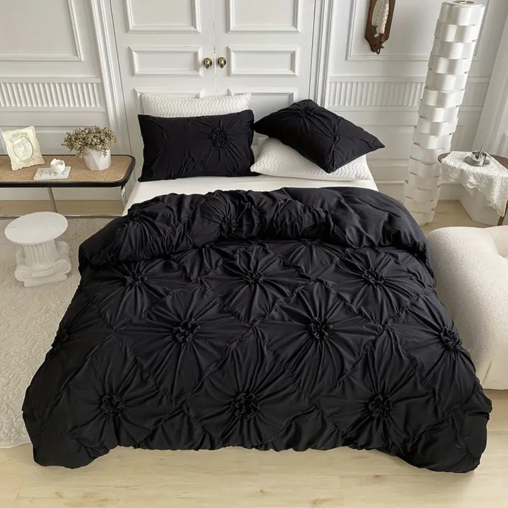 Taavita Ruffle Flower Quilt Cover Set - Elegant Pinch Pleated Design for Luxurious Comfort