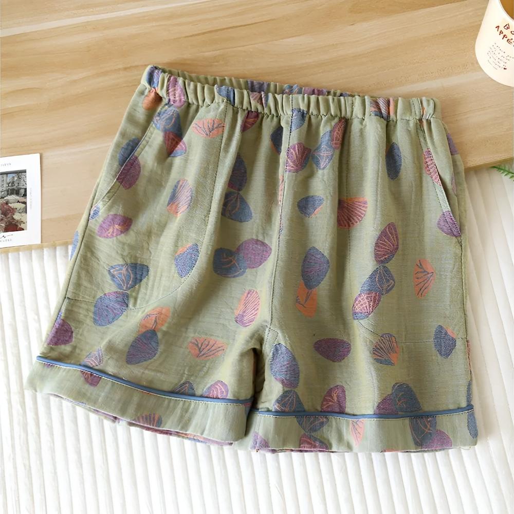 Seashell Print Elastic Waist Shorts