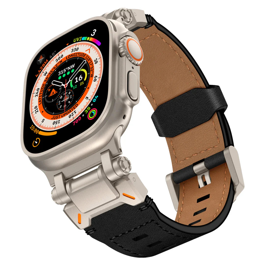 Neues Titan-Metallkopf-Lederarmband für die Apple Watch