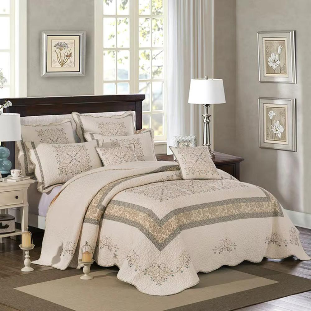 Elegant Embroidered Patchwork Thread Coverlet