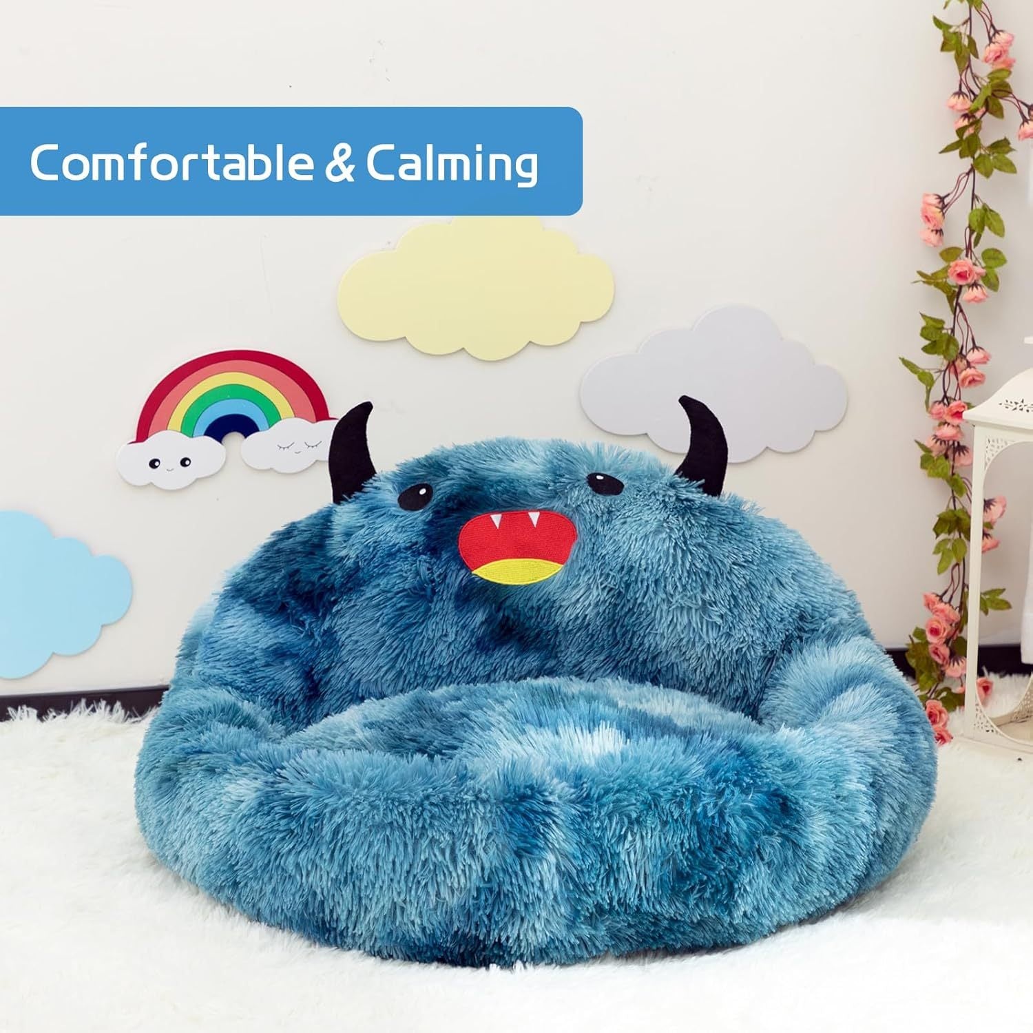 Monster Cozy Cave: Självuppvärmande Donut Pet Bed