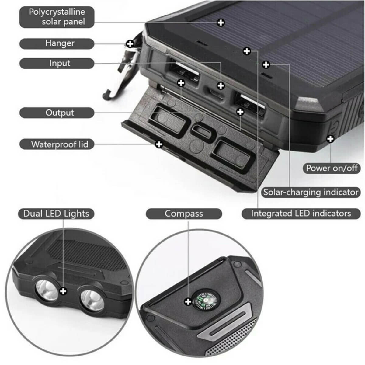 Cargador solar de 500000mAh Banco de energía impermeable externo