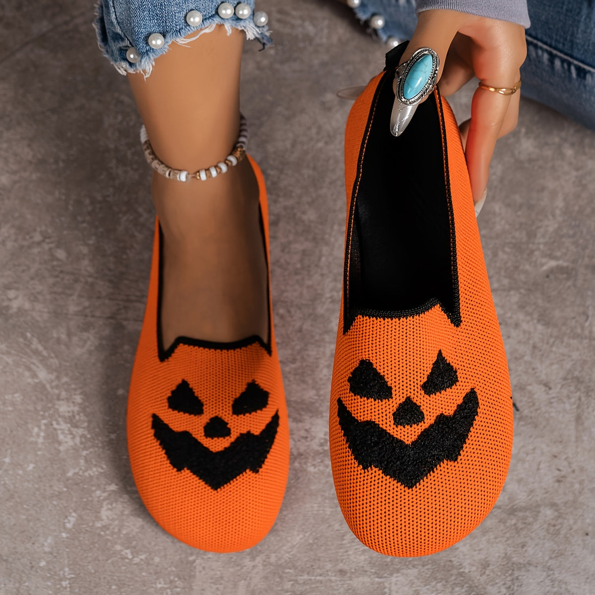 Pantuflas con estampado de calabaza de Halloween - Bella