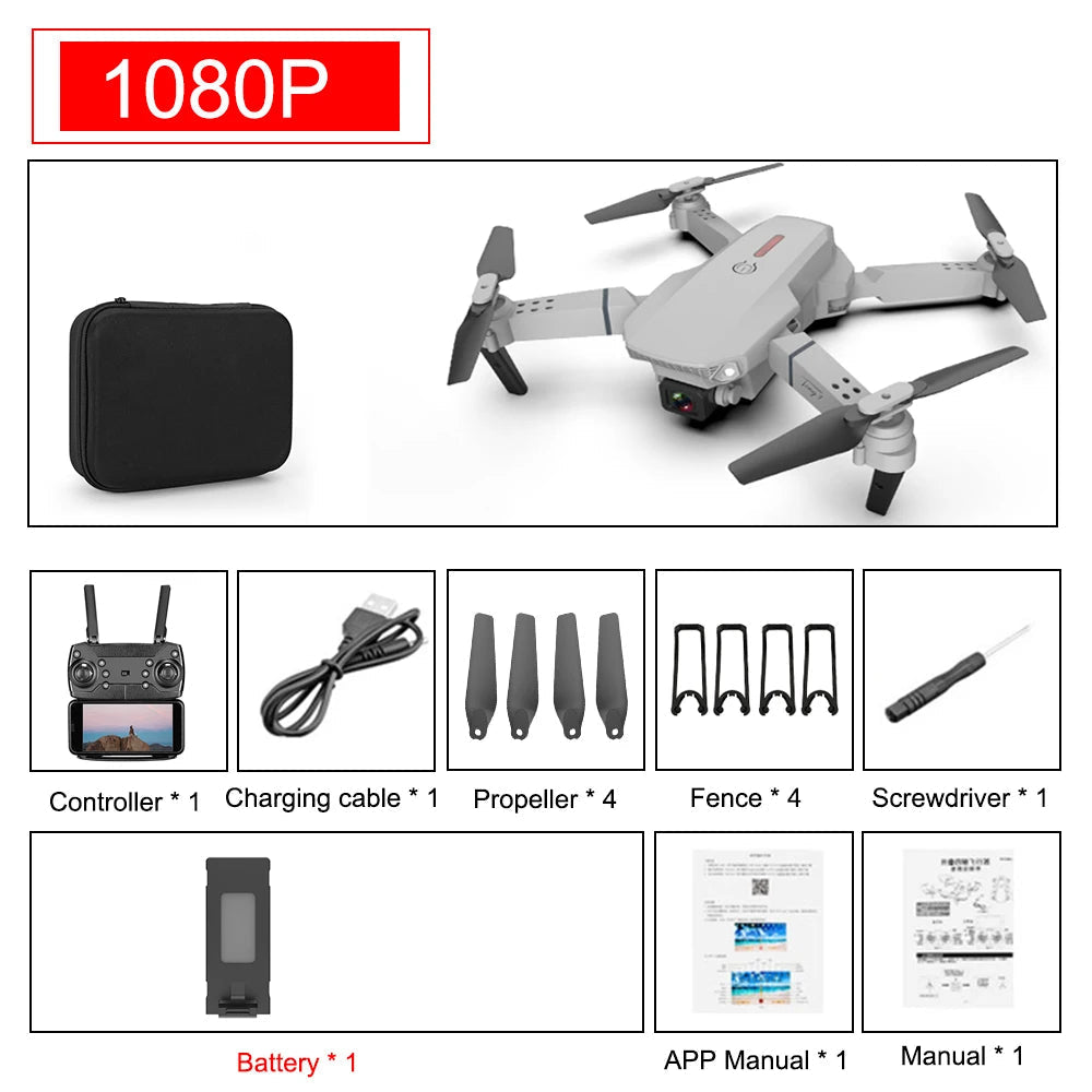 Drone quadricottero pieghevole E88 Pro - WIFI FPV, fotocamera HD 4K, mantenimento dell'altitudine