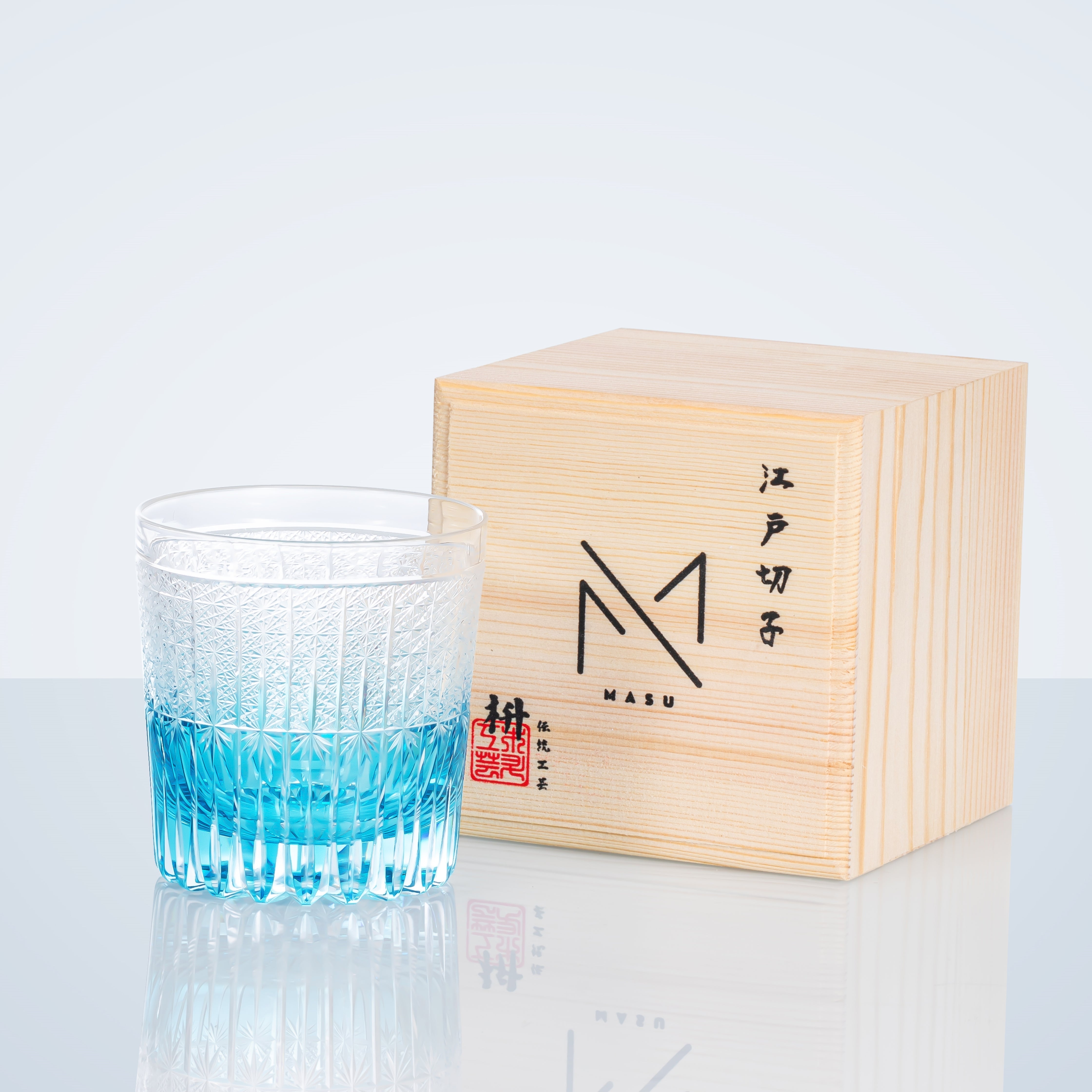 Vaso de whisky Stellar Nexus hecho a mano Edo Kiriko con caja de madera