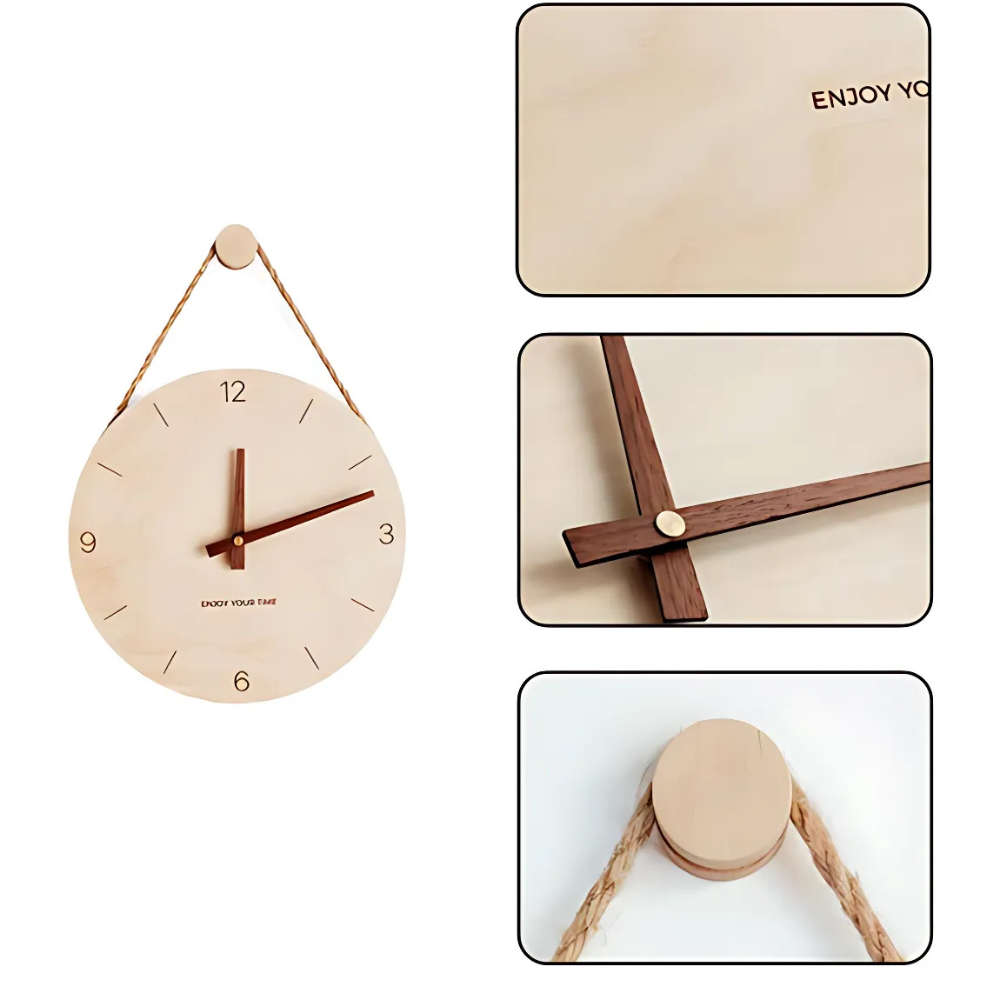 Horloge murale en bois corde minimaliste