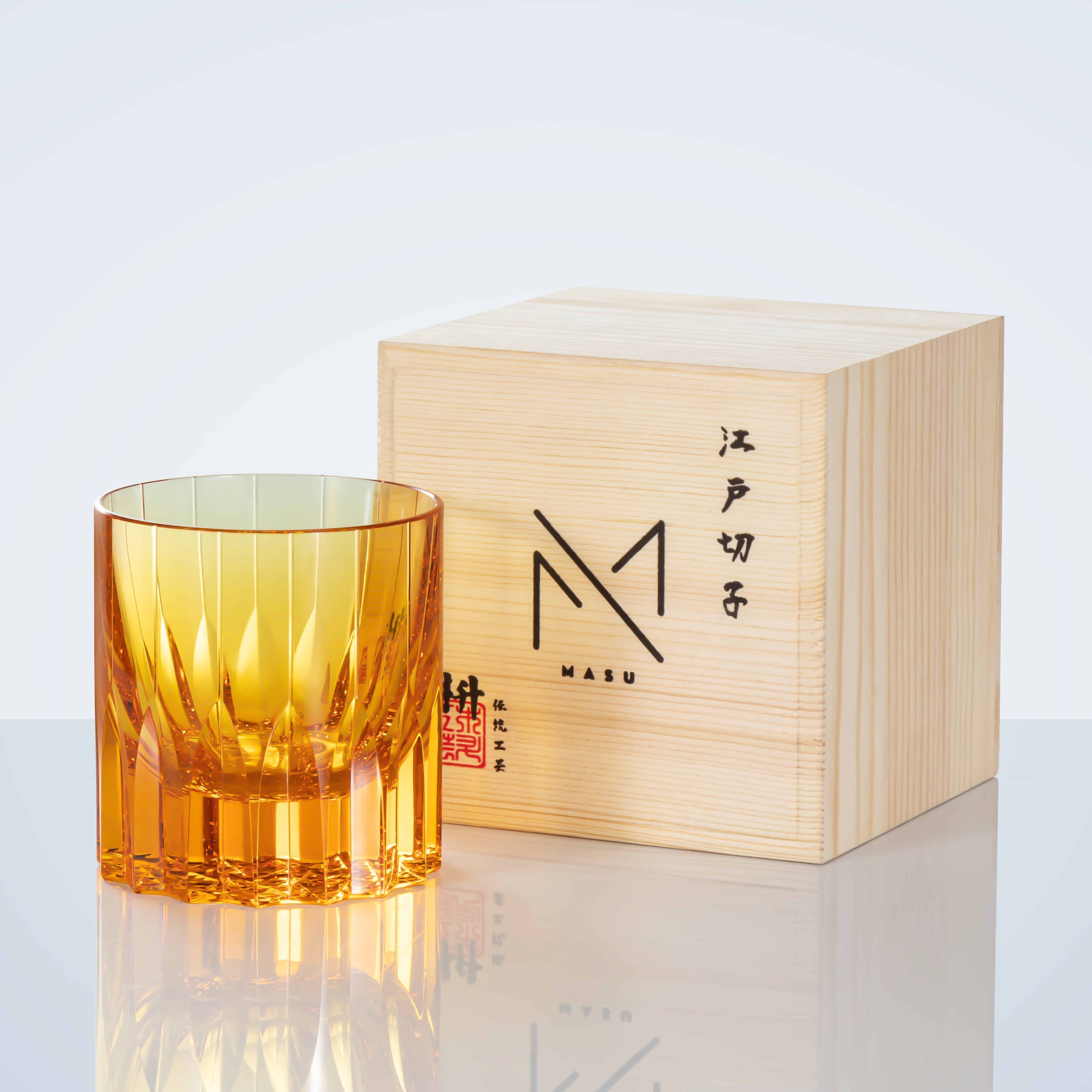 Edo Kiriko Multi-Color Edition Dazzling Whisky Glasses With Wooden Box