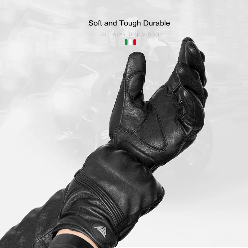 Guantes de cuero para motocicleta con pantalla táctil: cálidos y duraderos