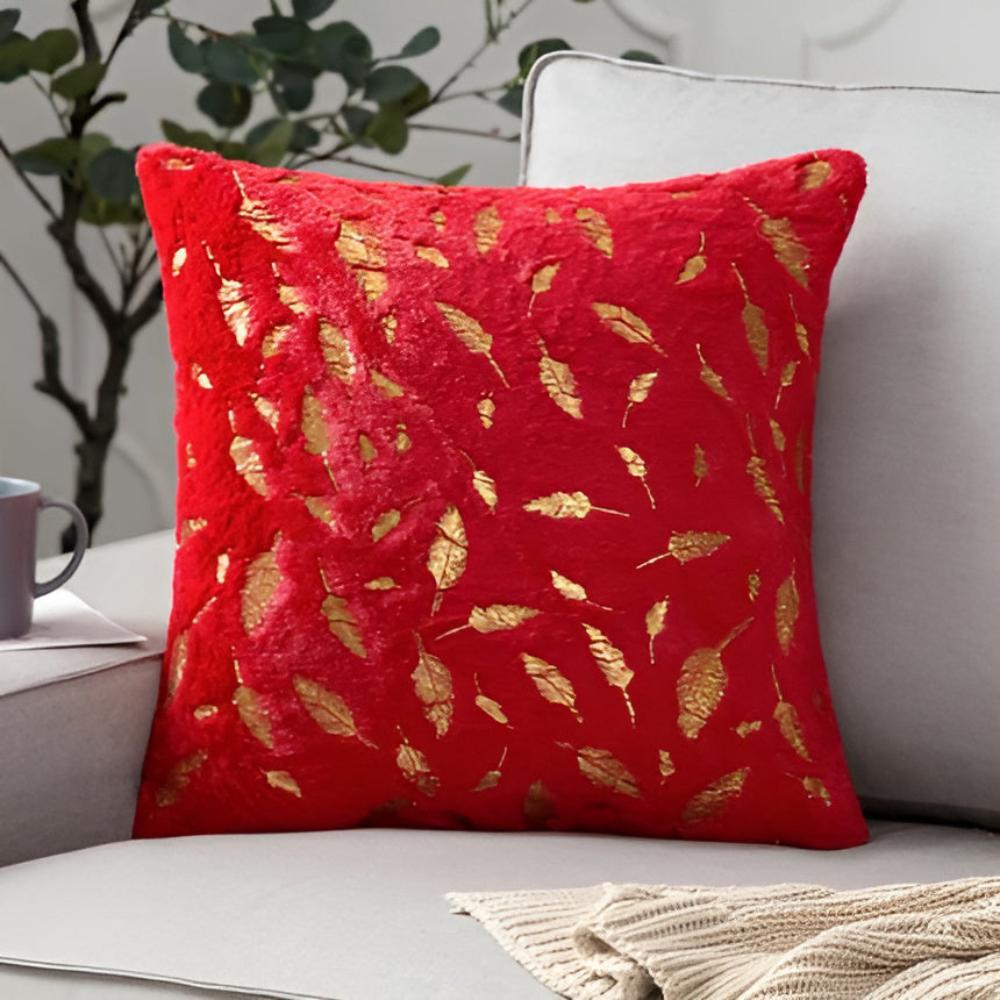 Housses de coussin en velours à feuilles dorées