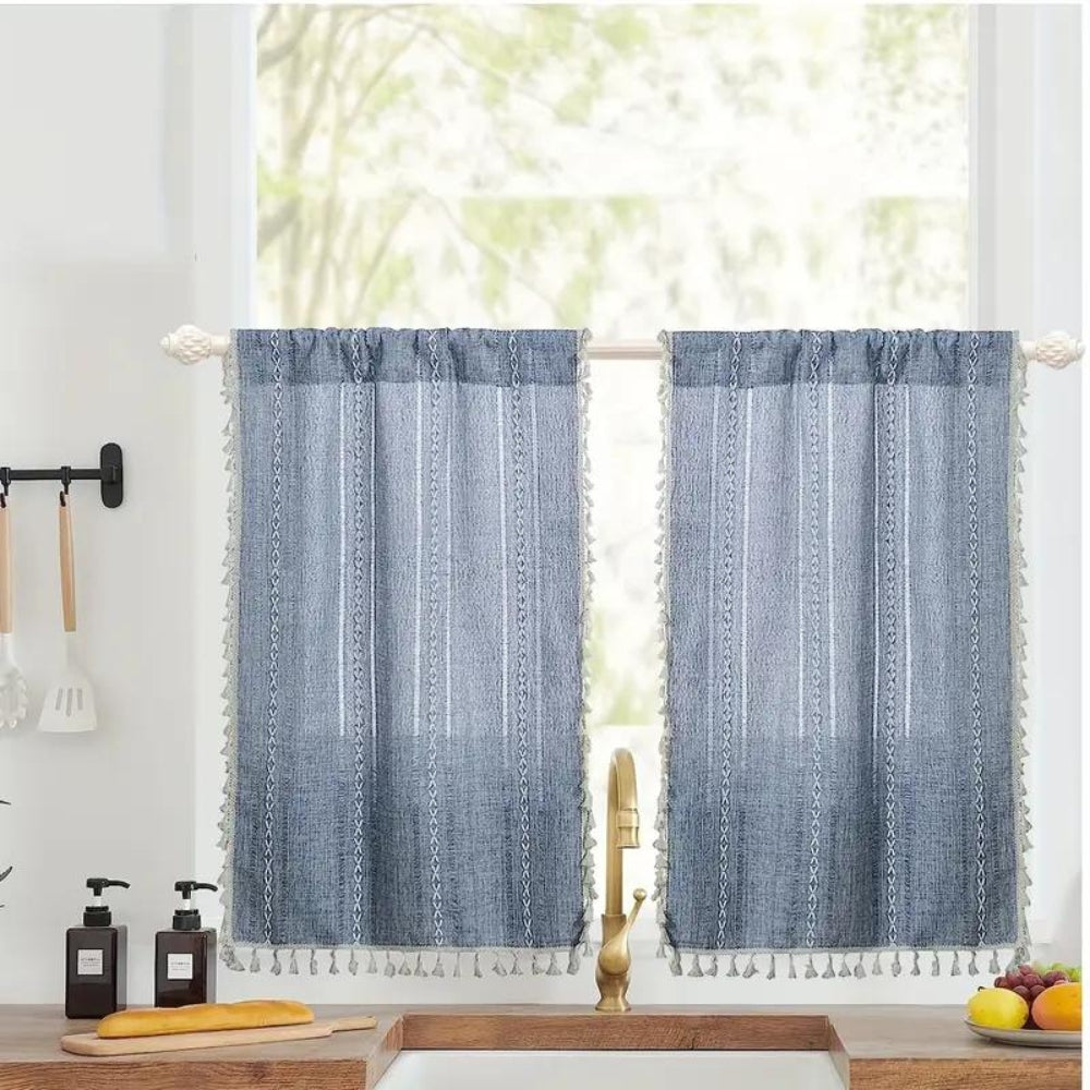 Boho Cotton Linen Kitchen Curtains