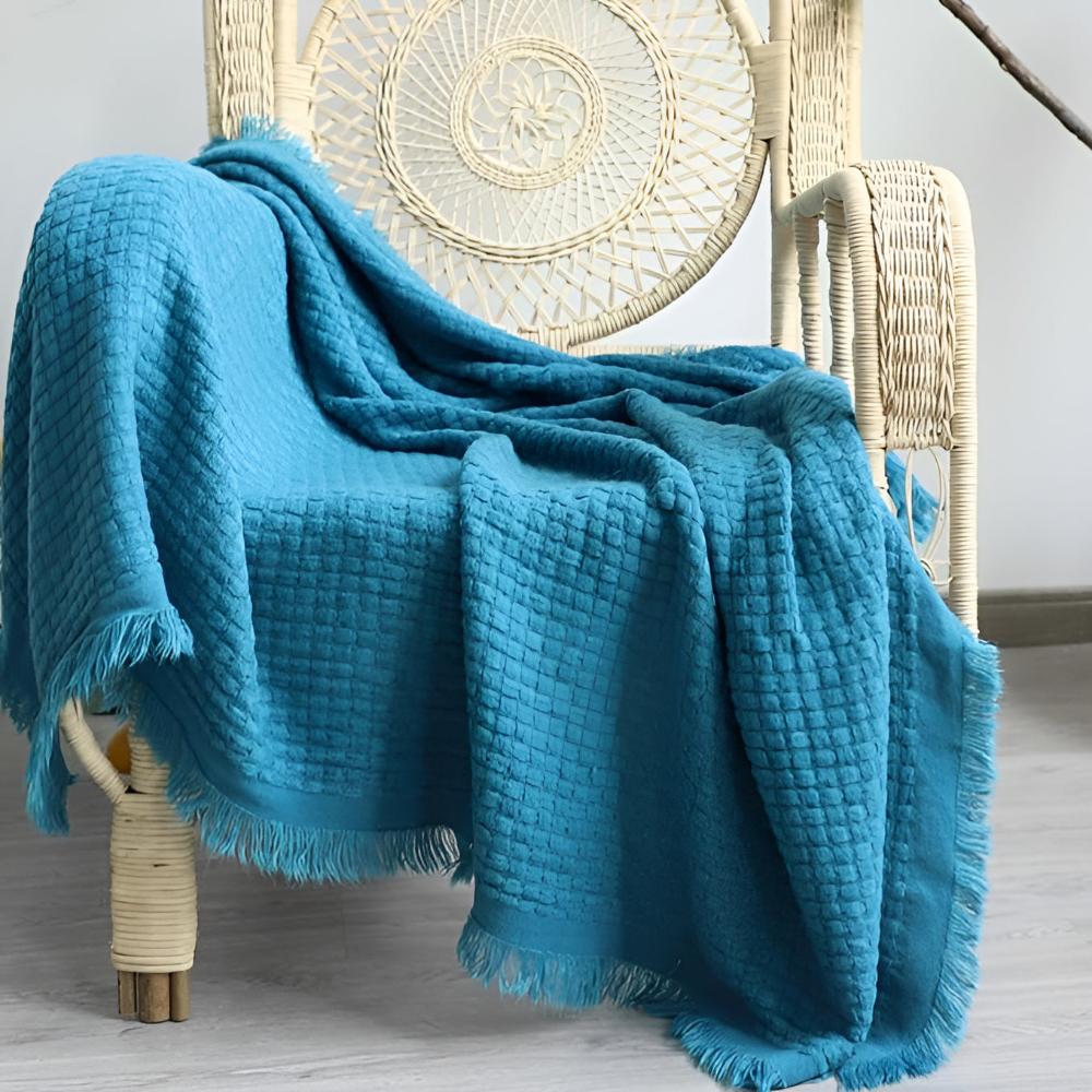 Waffle Weave Cotton Knitted Tassel Blanket