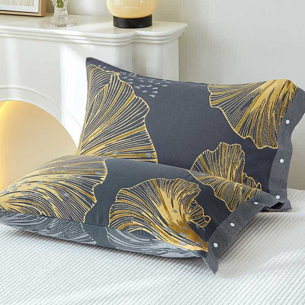 Funda de Almohada de Algodón Puro Golden Flora | Paquete doble