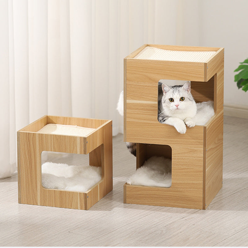 Retiro de sisal: nido para gatos de doble capa de madera maciza