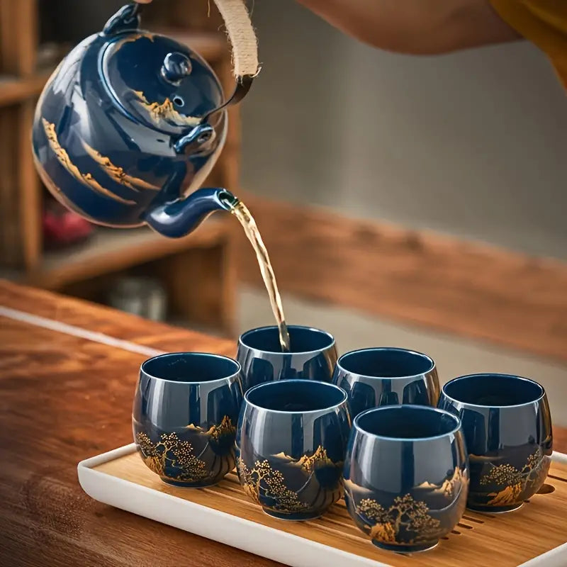 Juego de té de cerámica artesanal con elegancia japonesa