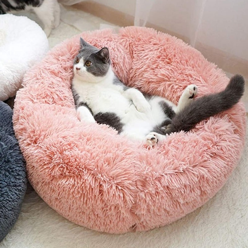 Round Plush Calming Donut Cat Bed Nest