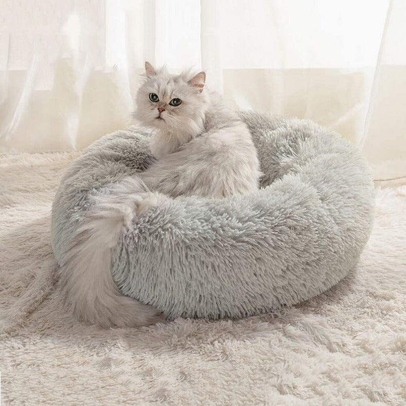 Round Plush Calming Donut Cat Bed Nest