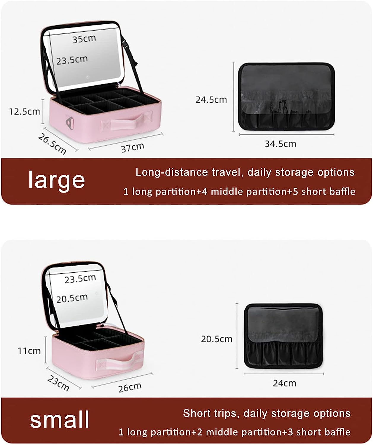 Portable Travel Makeup Case with LED Mirror & Adjustable Light