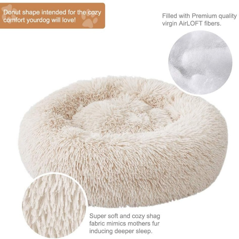 Round Plush Calming Donut Dog Bed for Small to Large Dogs