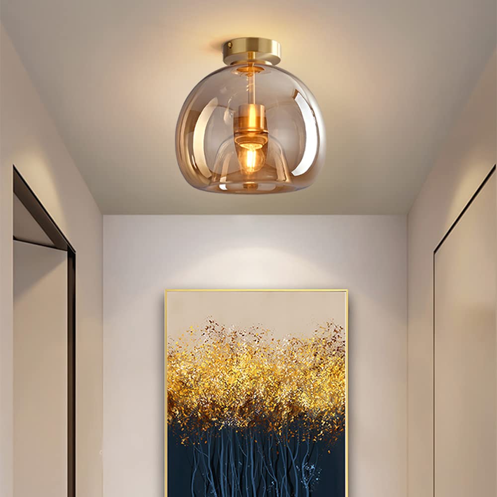 Copper Glass Semi Flush Mount Ceiling Light