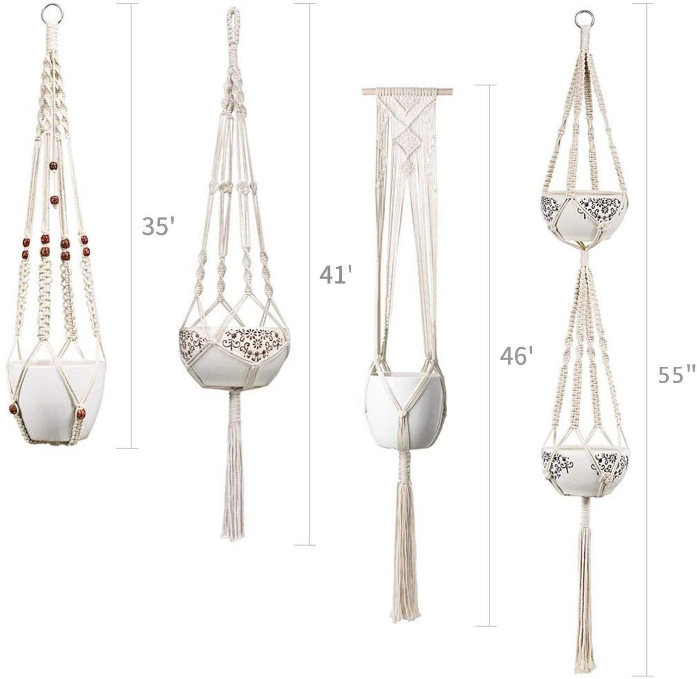 4-delad handgjord Boho Macrame Plant Hanger Set