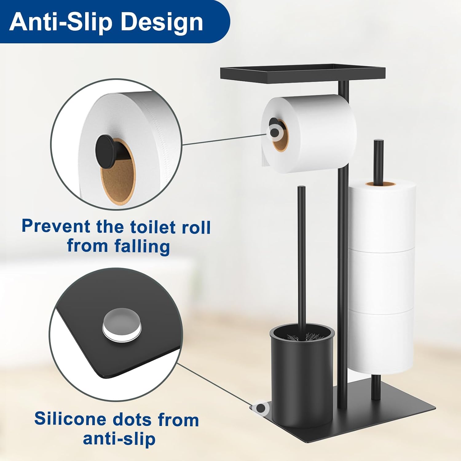 Skyla Toilet Roll Holder with Brush – Space-Saving Bathroom Organizer, Stylish Design, Easy Wall-Mount