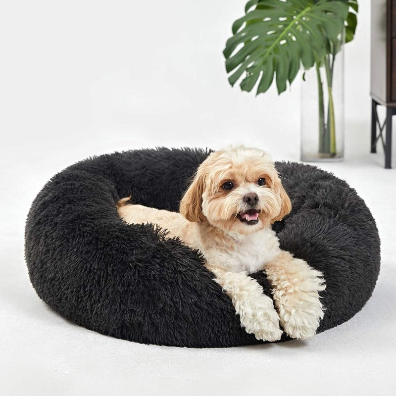 Round Plush Calming Donut Dog Bed for Small to Large Dogs