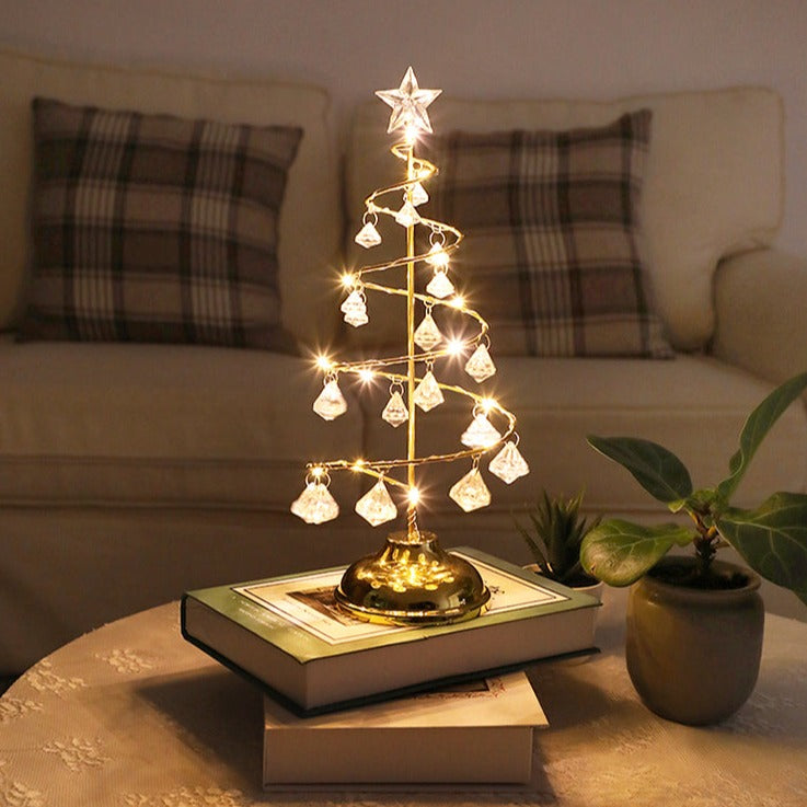 Lámpara de mesa con forma de árbol de Navidad de cristal