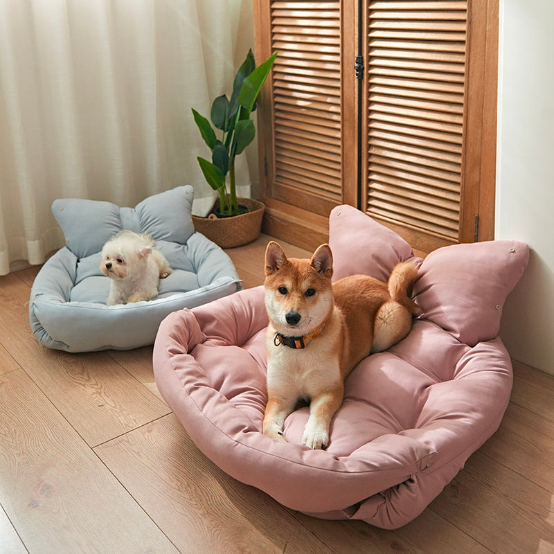 Matelas et nid de lit pour chien en peluche multifonctionnel avec nœud mignon