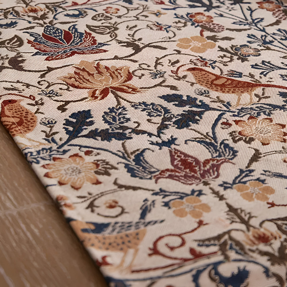 Caminho de Mesa Jacquard Floral Vintage e Pássaro