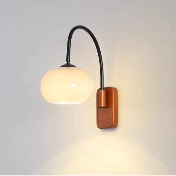 Orbite - Wall Lamp in Khaki Glass with Wooden Accent