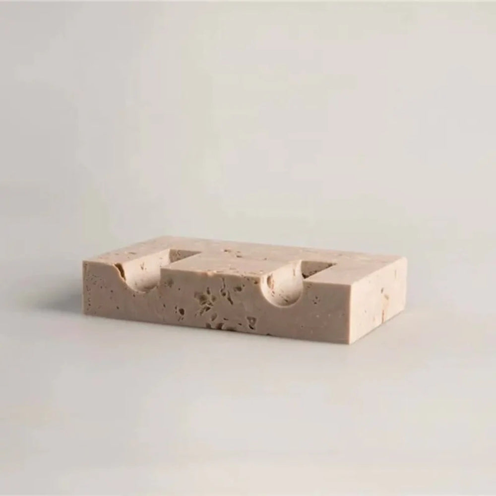 Dual Travertine Taper Candle Holder