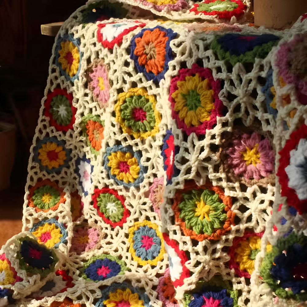 Coperta all'uncinetto a fiori in fiore