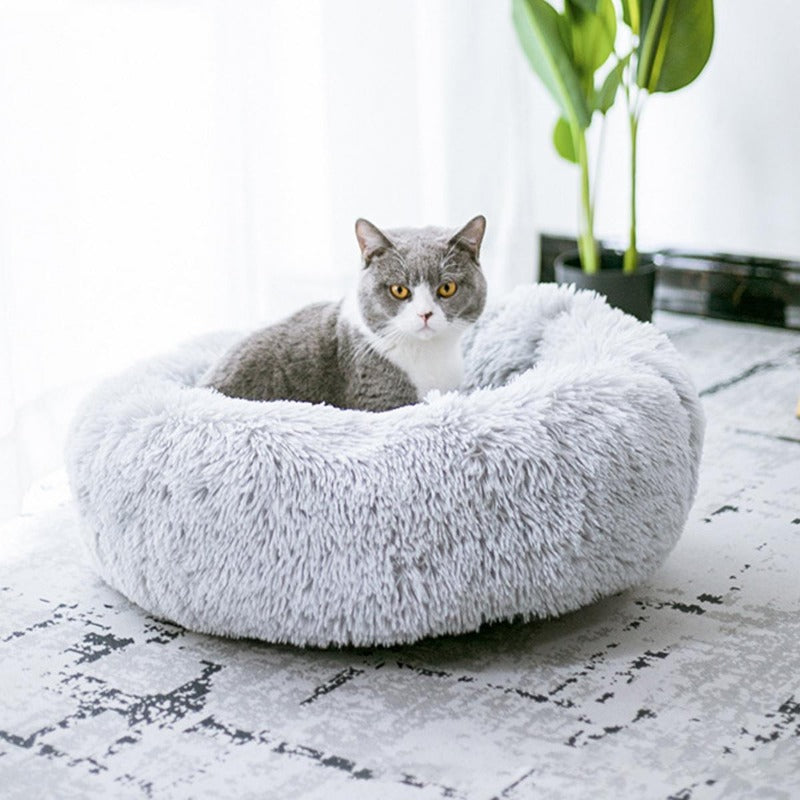 Round Plush Calming Donut Cat Bed Nest