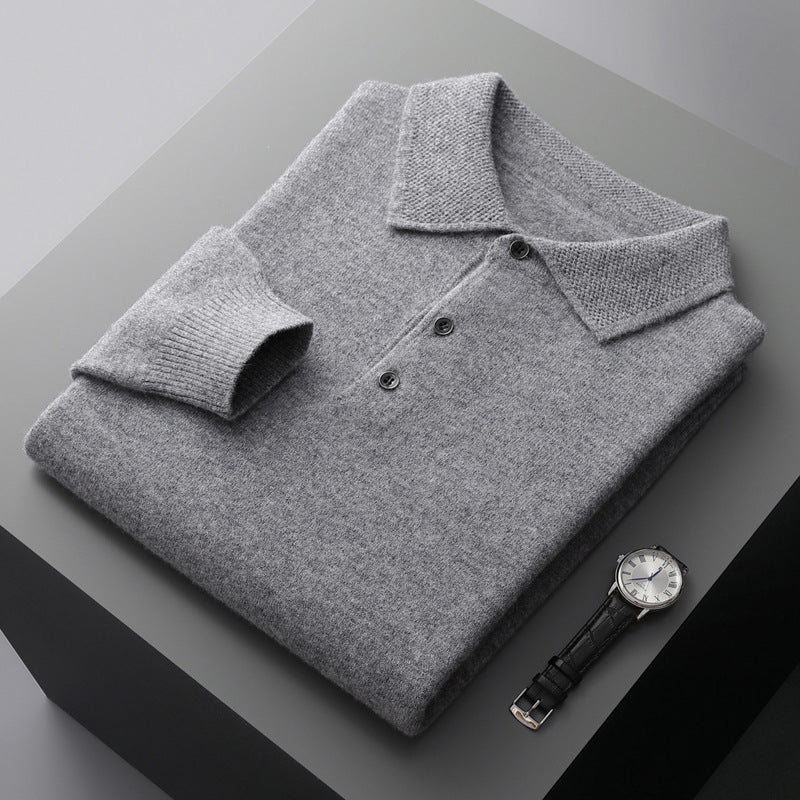 Kasjmier/Merino Wol Lange Mouwen Polo Shirt