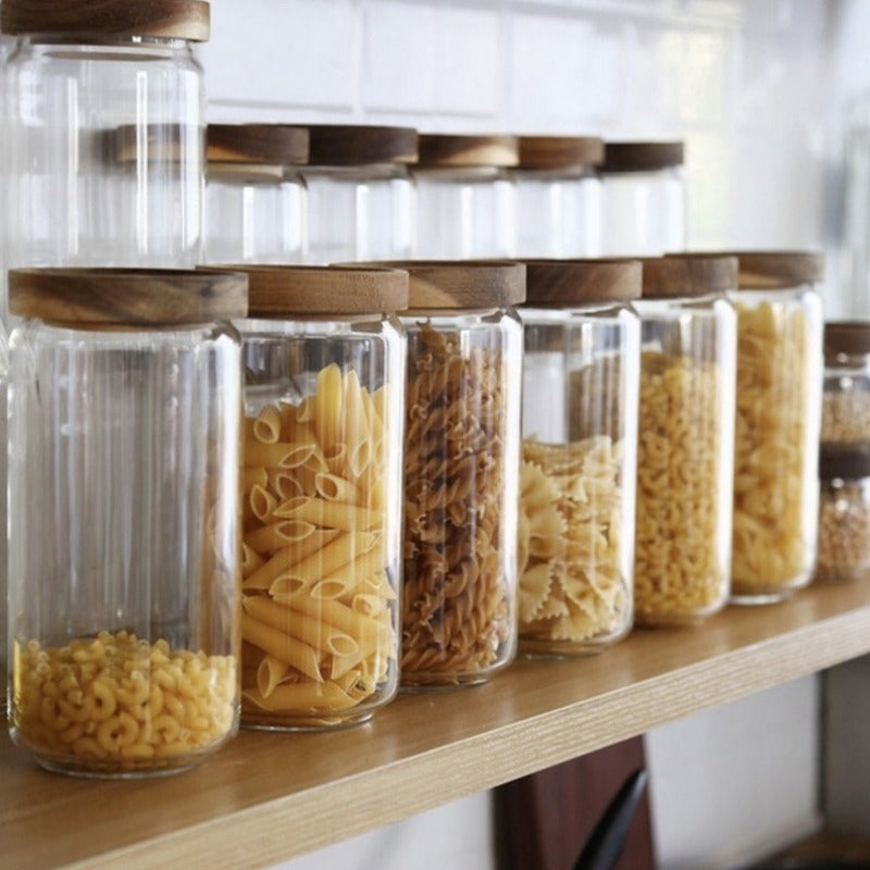 Acacia Food Glass Storage Jars