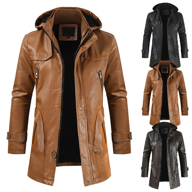 Henry - Leather winter jacket with double collar and zip