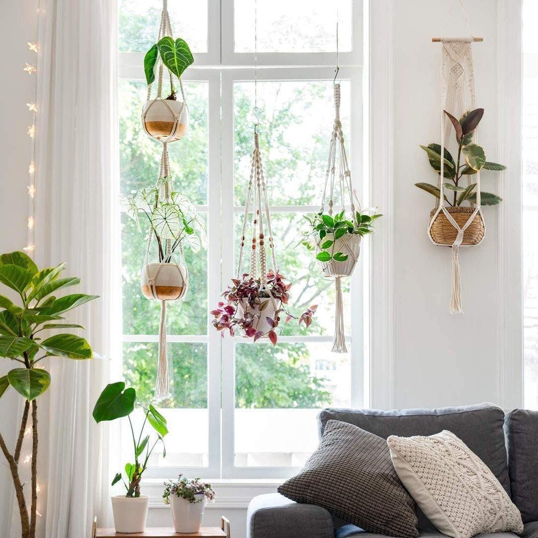 4-delad handgjord Boho Macrame Plant Hanger Set