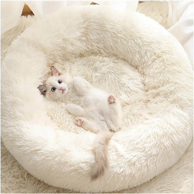 Round Plush Calming Donut Cat Bed Nest