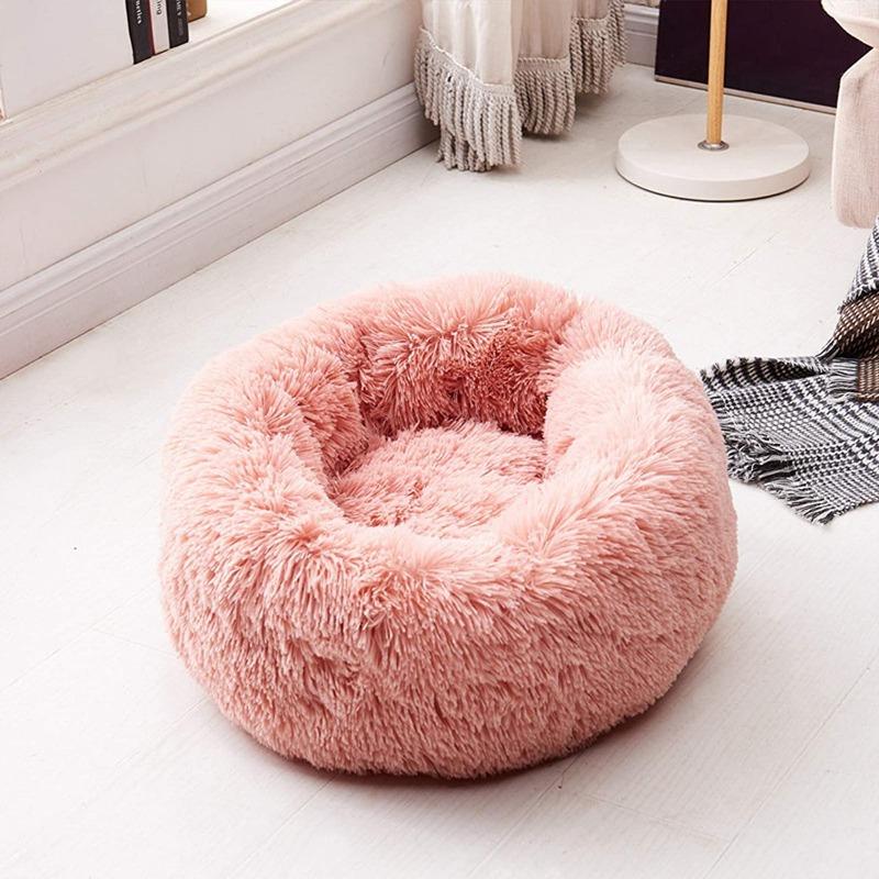 Round Plush Calming Donut Cat Bed Nest