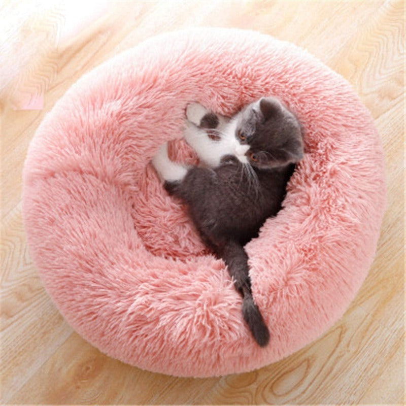 Round Plush Calming Donut Cat Bed Nest