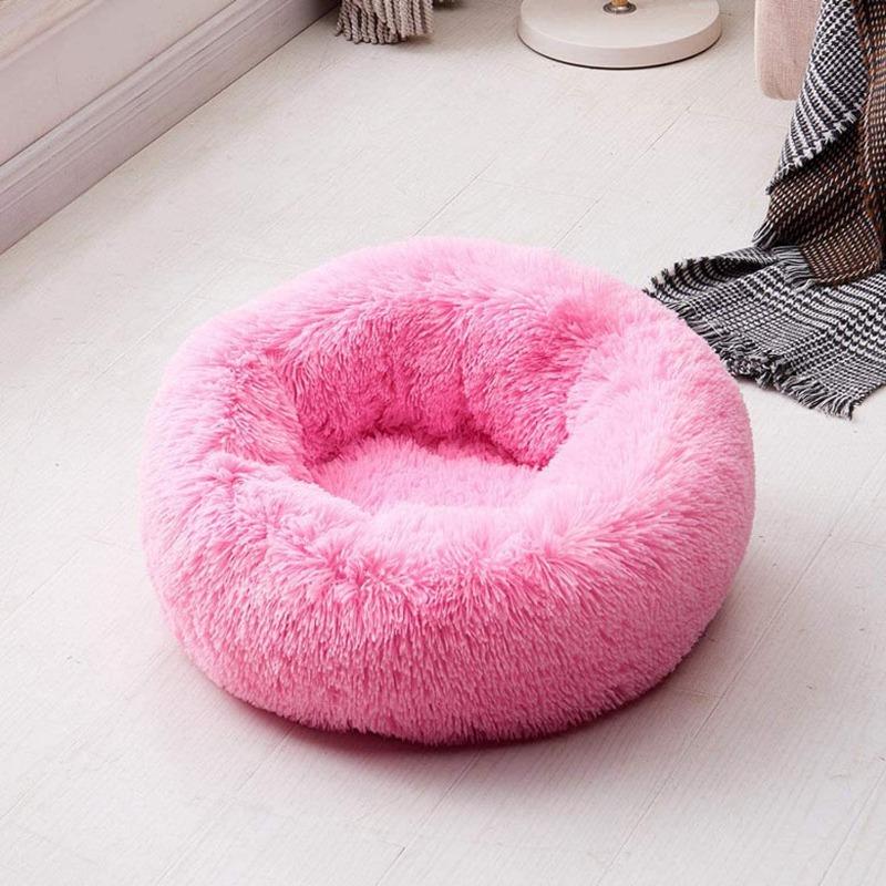 Round Plush Calming Donut Cat Bed Nest