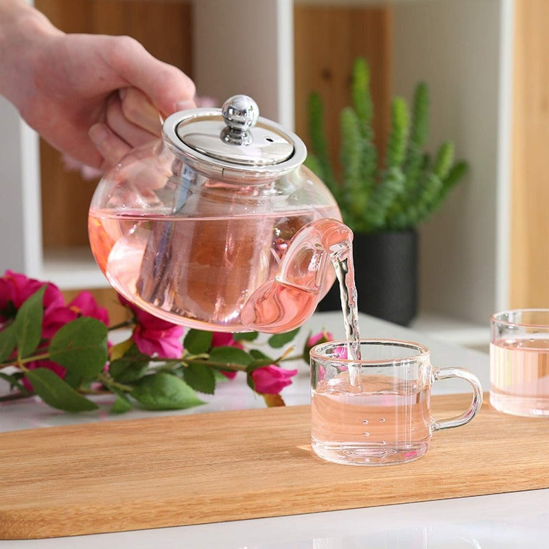 Borosilikatglass tekanne med infuser i rustfritt stål