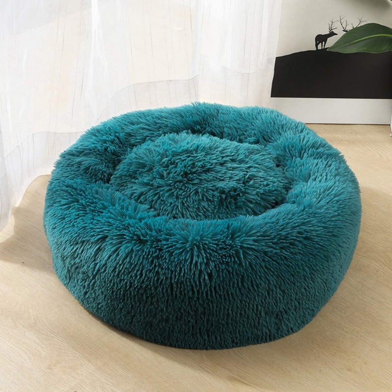 Round Plush Calming Donut Dog Bed for Small to Large Dogs