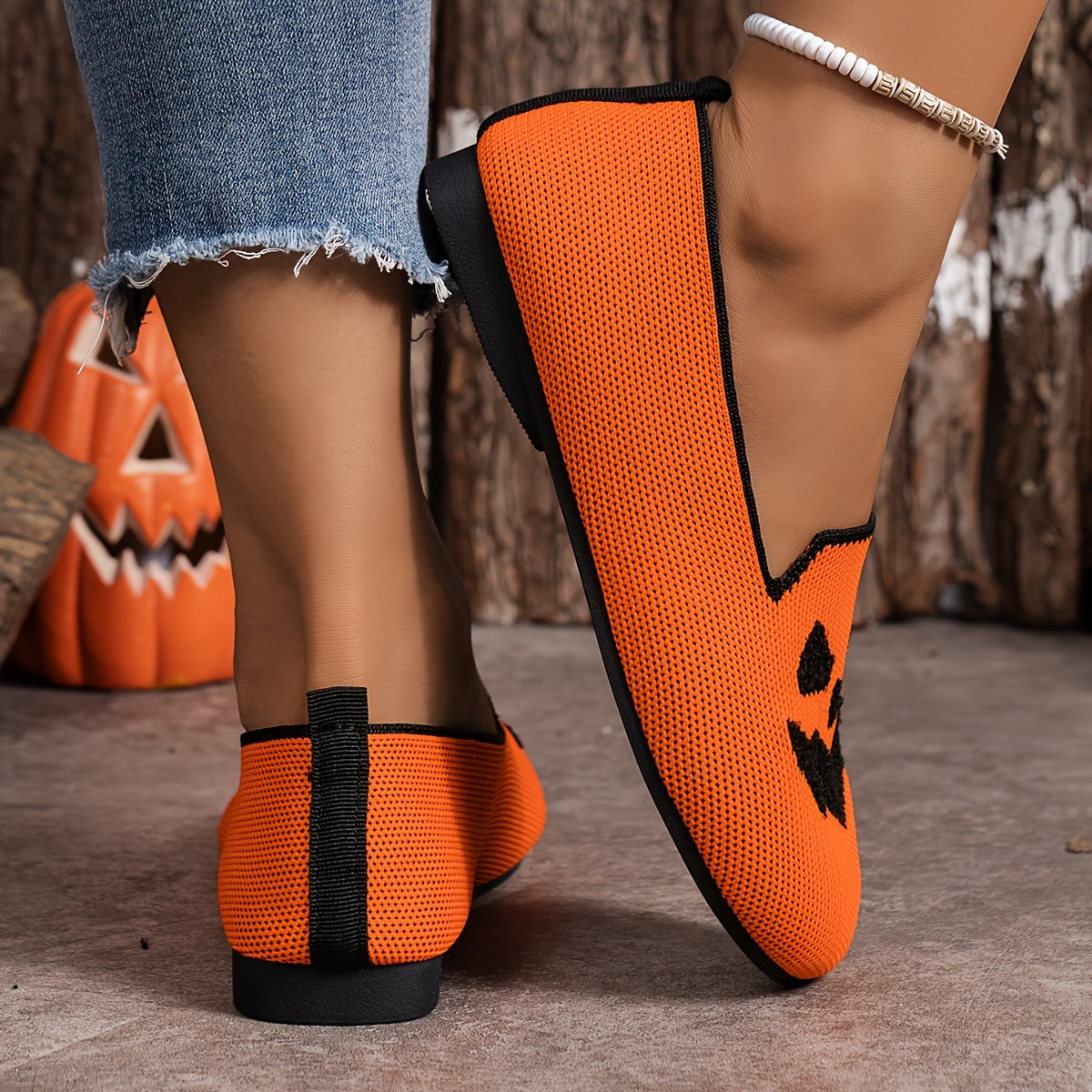 Pantuflas con estampado de calabaza de Halloween - Bella